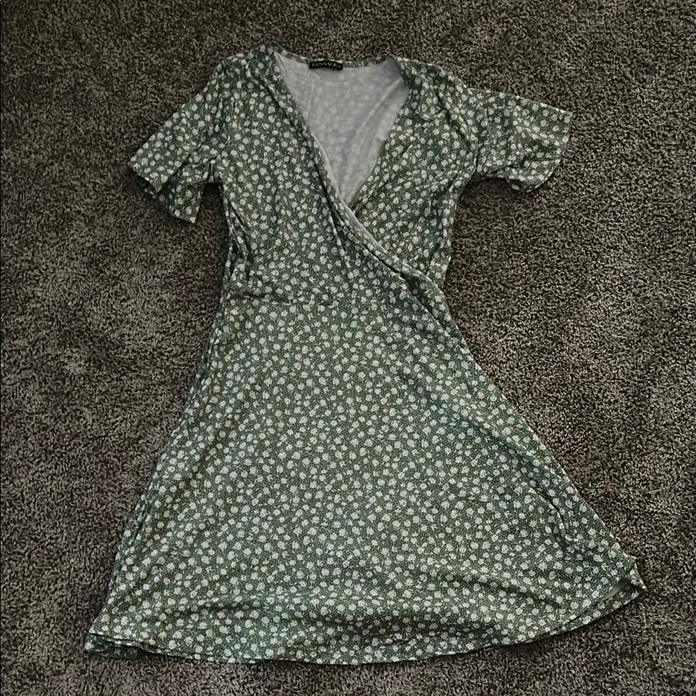 Floral Green Wrap Dress